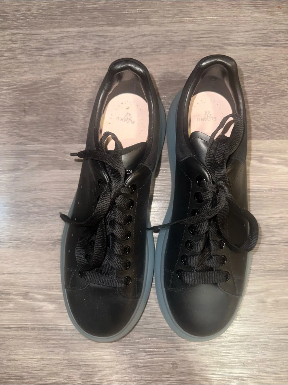 Alexander McQueen Black Leather Sneakers with Light Blue Translucent Soles